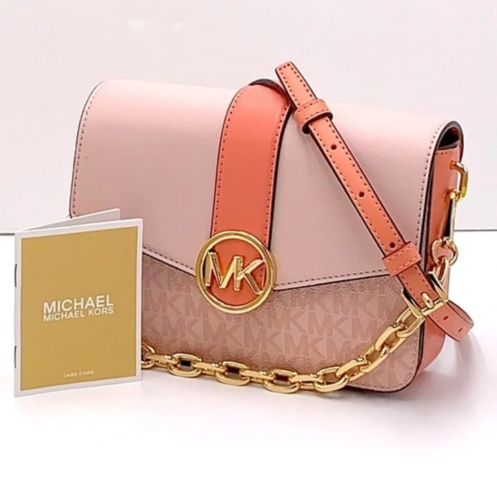 Michael Kors Carmen Small Monogram Flap Crossbody - Sherbert color